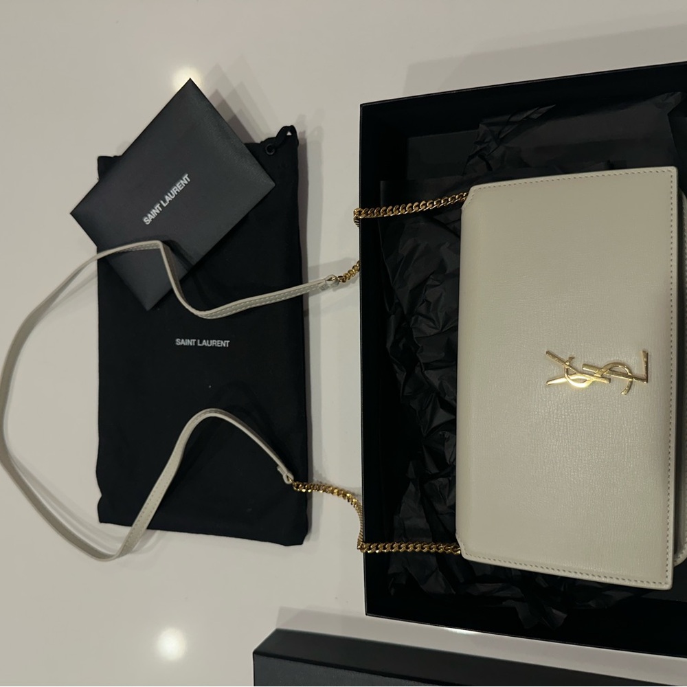 Yves Saint Laurent Cream Crossbody Bag with Gold Chain